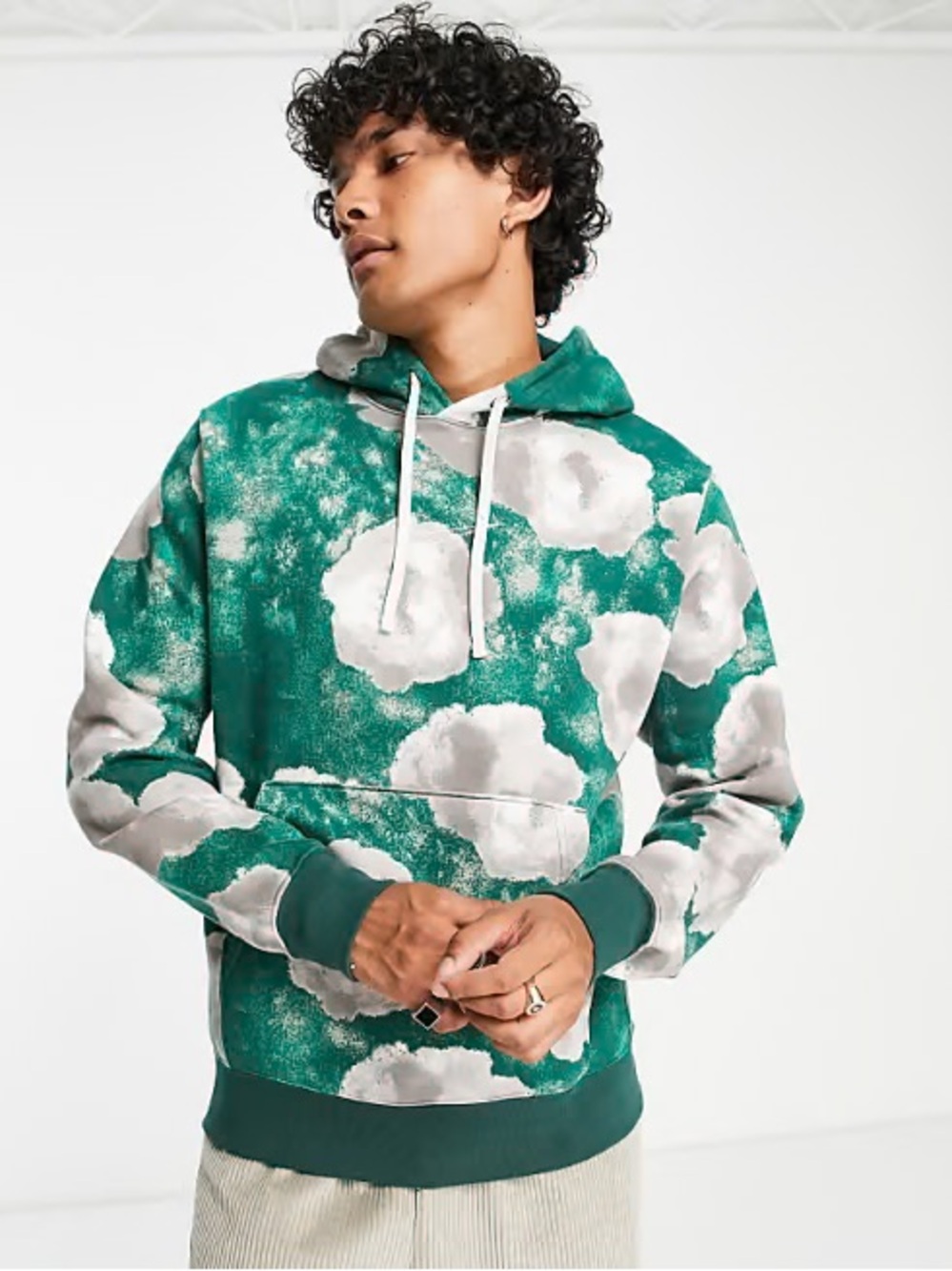 Nike Sportswear Men’s Floral all over burnout print hoodie in green